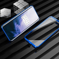 Funda Bumper Lujo Marco de Aluminio Espejo 360 Grados Carcasa M01 para OnePlus 7T Pro Azul