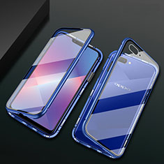 Funda Bumper Lujo Marco de Aluminio Espejo 360 Grados Carcasa M01 para Oppo A5 Azul