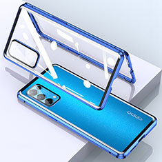 Funda Bumper Lujo Marco de Aluminio Espejo 360 Grados Carcasa M01 para Oppo Reno5 5G Azul