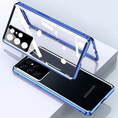 Funda Bumper Lujo Marco de Aluminio Espejo 360 Grados Carcasa M01 para Samsung Galaxy S21 Ultra 5G Azul
