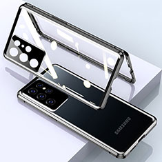 Funda Bumper Lujo Marco de Aluminio Espejo 360 Grados Carcasa M01 para Samsung Galaxy S21 Ultra 5G Negro