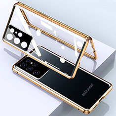 Funda Bumper Lujo Marco de Aluminio Espejo 360 Grados Carcasa M01 para Samsung Galaxy S21 Ultra 5G Oro