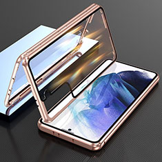 Funda Bumper Lujo Marco de Aluminio Espejo 360 Grados Carcasa M01 para Samsung Galaxy S22 5G Oro
