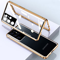 Funda Bumper Lujo Marco de Aluminio Espejo 360 Grados Carcasa M01 para Samsung Galaxy S22 Ultra 5G Oro