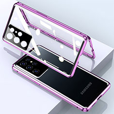 Funda Bumper Lujo Marco de Aluminio Espejo 360 Grados Carcasa M01 para Samsung Galaxy S23 Ultra 5G Morado
