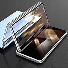 Funda Bumper Lujo Marco de Aluminio Espejo 360 Grados Carcasa M01 para Samsung Galaxy S24 Plus 5G Plata