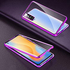 Funda Bumper Lujo Marco de Aluminio Espejo 360 Grados Carcasa M01 para Vivo X50 5G Morado