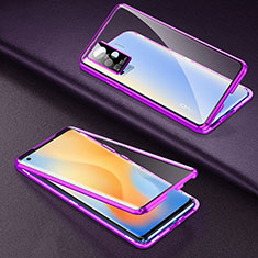 Funda Bumper Lujo Marco de Aluminio Espejo 360 Grados Carcasa M01 para Vivo X50 Pro 5G Morado