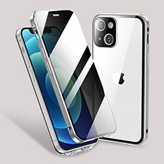 Funda Bumper Lujo Marco de Aluminio Espejo 360 Grados Carcasa M02 para Apple iPhone 13 Plata