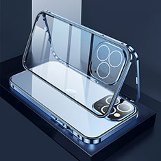 Funda Bumper Lujo Marco de Aluminio Espejo 360 Grados Carcasa M02 para Apple iPhone 13 Pro Max Azul