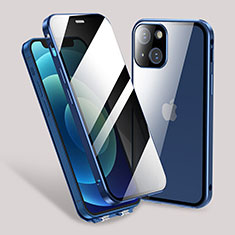 Funda Bumper Lujo Marco de Aluminio Espejo 360 Grados Carcasa M02 para Apple iPhone 14 Azul