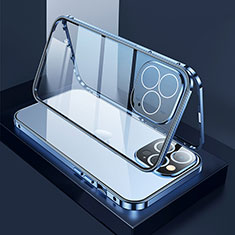 Funda Bumper Lujo Marco de Aluminio Espejo 360 Grados Carcasa M02 para Apple iPhone 14 Pro Azul