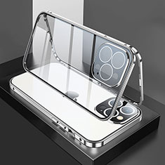 Funda Bumper Lujo Marco de Aluminio Espejo 360 Grados Carcasa M02 para Apple iPhone 14 Pro Max Plata