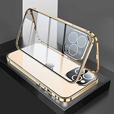 Funda Bumper Lujo Marco de Aluminio Espejo 360 Grados Carcasa M02 para Apple iPhone 14 Pro Oro
