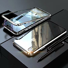 Funda Bumper Lujo Marco de Aluminio Espejo 360 Grados Carcasa M02 para Apple iPhone X Plata