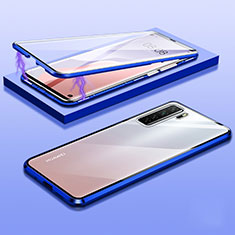 Funda Bumper Lujo Marco de Aluminio Espejo 360 Grados Carcasa M02 para Huawei Nova 7 SE 5G Azul