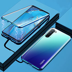 Funda Bumper Lujo Marco de Aluminio Espejo 360 Grados Carcasa M02 para Oppo Find X2 Lite Azul