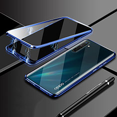 Funda Bumper Lujo Marco de Aluminio Espejo 360 Grados Carcasa M02 para Oppo K5 Azul