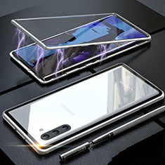 Funda Bumper Lujo Marco de Aluminio Espejo 360 Grados Carcasa M02 para Samsung Galaxy Note 10 Plata