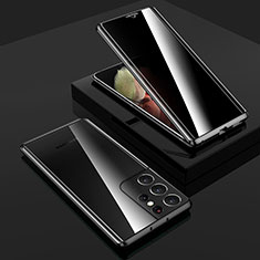 Funda Bumper Lujo Marco de Aluminio Espejo 360 Grados Carcasa M02 para Samsung Galaxy S21 Ultra 5G Negro