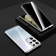 Funda Bumper Lujo Marco de Aluminio Espejo 360 Grados Carcasa M02 para Samsung Galaxy S21 Ultra 5G Plata