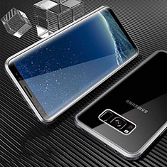 Funda Bumper Lujo Marco de Aluminio Espejo 360 Grados Carcasa M02 para Samsung Galaxy S8 Plus Plata