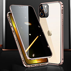 Funda Bumper Lujo Marco de Aluminio Espejo 360 Grados Carcasa M03 para Apple iPhone 13 Pro Max Oro Rosa