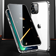Funda Bumper Lujo Marco de Aluminio Espejo 360 Grados Carcasa M03 para Apple iPhone 13 Pro Max Plata