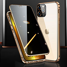 Funda Bumper Lujo Marco de Aluminio Espejo 360 Grados Carcasa M03 para Apple iPhone 13 Pro Oro