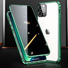 Funda Bumper Lujo Marco de Aluminio Espejo 360 Grados Carcasa M03 para Apple iPhone 13 Pro Verde