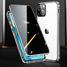 Funda Bumper Lujo Marco de Aluminio Espejo 360 Grados Carcasa M03 para Apple iPhone 14 Plus Plata