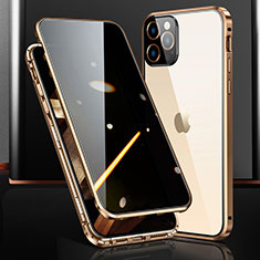 Funda Bumper Lujo Marco de Aluminio Espejo 360 Grados Carcasa M03 para Apple iPhone 14 Pro Oro