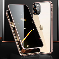 Funda Bumper Lujo Marco de Aluminio Espejo 360 Grados Carcasa M03 para Apple iPhone 14 Pro Oro Rosa