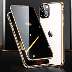 Funda Bumper Lujo Marco de Aluminio Espejo 360 Grados Carcasa M03 para Apple iPhone 15 Plus Oro
