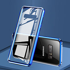 Funda Bumper Lujo Marco de Aluminio Espejo 360 Grados Carcasa M03 para Samsung Galaxy Note 8 Azul