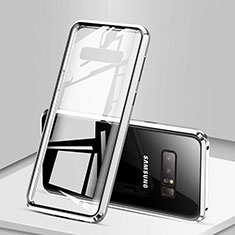 Funda Bumper Lujo Marco de Aluminio Espejo 360 Grados Carcasa M03 para Samsung Galaxy Note 8 Plata