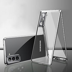 Funda Bumper Lujo Marco de Aluminio Espejo 360 Grados Carcasa M03 para Samsung Galaxy S21 FE 5G Plata