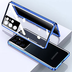 Funda Bumper Lujo Marco de Aluminio Espejo 360 Grados Carcasa M03 para Samsung Galaxy S21 Ultra 5G Azul
