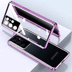 Funda Bumper Lujo Marco de Aluminio Espejo 360 Grados Carcasa M03 para Samsung Galaxy S21 Ultra 5G Morado