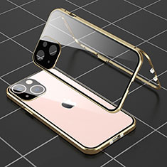 Funda Bumper Lujo Marco de Aluminio Espejo 360 Grados Carcasa M04 para Apple iPhone 13 Mini Oro