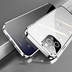 Funda Bumper Lujo Marco de Aluminio Espejo 360 Grados Carcasa M04 para Apple iPhone 13 Pro Plata