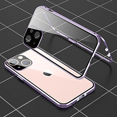 Funda Bumper Lujo Marco de Aluminio Espejo 360 Grados Carcasa M04 para Apple iPhone 14 Morado