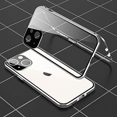 Funda Bumper Lujo Marco de Aluminio Espejo 360 Grados Carcasa M04 para Apple iPhone 14 Plata