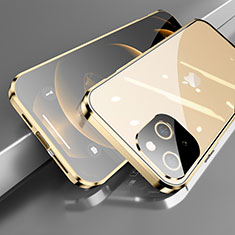 Funda Bumper Lujo Marco de Aluminio Espejo 360 Grados Carcasa M05 para Apple iPhone 13 Mini Oro