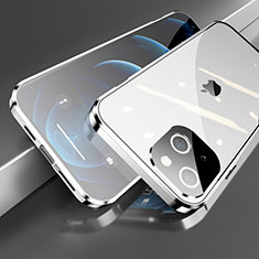 Funda Bumper Lujo Marco de Aluminio Espejo 360 Grados Carcasa M05 para Apple iPhone 13 Mini Plata