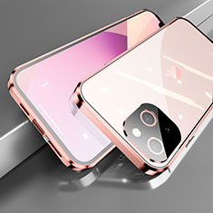 Funda Bumper Lujo Marco de Aluminio Espejo 360 Grados Carcasa M05 para Apple iPhone 13 Oro Rosa
