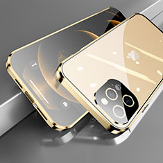 Funda Bumper Lujo Marco de Aluminio Espejo 360 Grados Carcasa M05 para Apple iPhone 13 Pro Max Oro