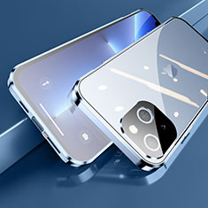 Funda Bumper Lujo Marco de Aluminio Espejo 360 Grados Carcasa M05 para Apple iPhone 14 Plus Azul