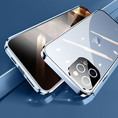 Funda Bumper Lujo Marco de Aluminio Espejo 360 Grados Carcasa M05 para Apple iPhone 14 Pro Azul