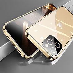 Funda Bumper Lujo Marco de Aluminio Espejo 360 Grados Carcasa M05 para Apple iPhone 14 Pro Oro